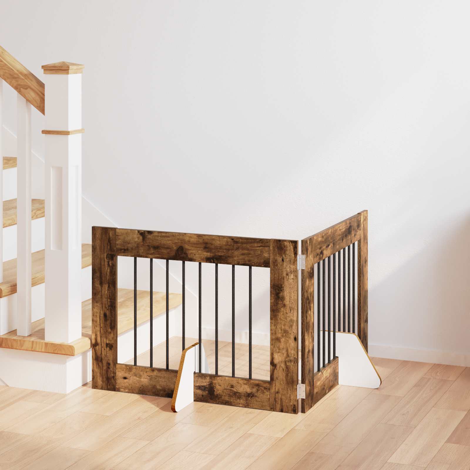 Cancello per cani con supporti 2 pcs Rovere Fumo 80 x 60 cm | homemem39
