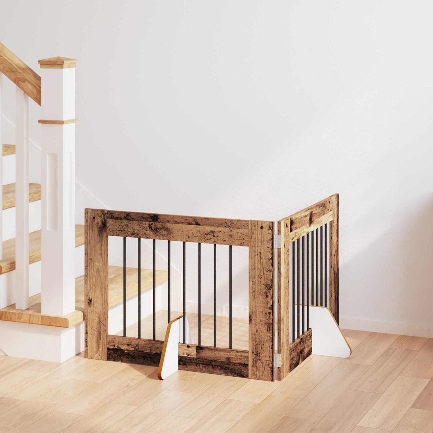 Cancello per cani con supporti 2 pcs Legno antico 80 x 60 cm | homemem39