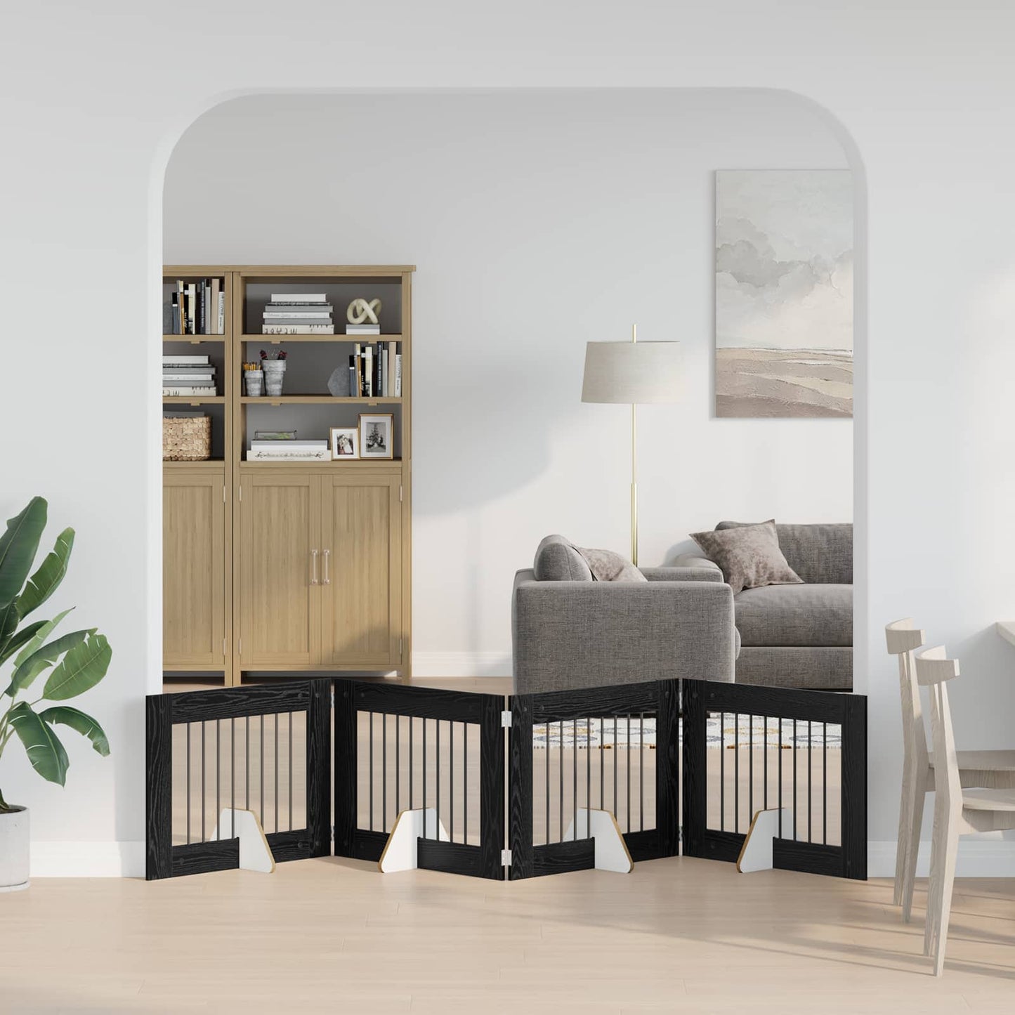 Cancello per cani con supporti 4 pcs Rovere Nero 80 x 60 cm | homemem39