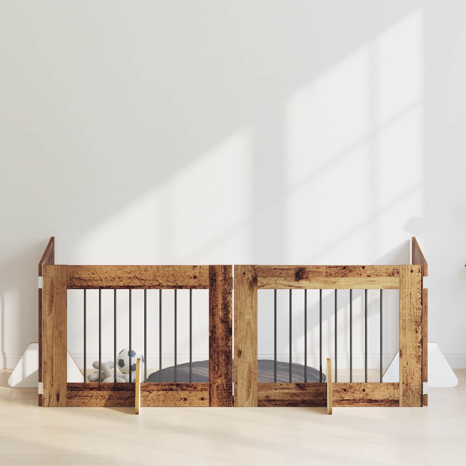 Cancello per cani con supporti 4 pcs Legno antico 80 x 60 cm | homemem39