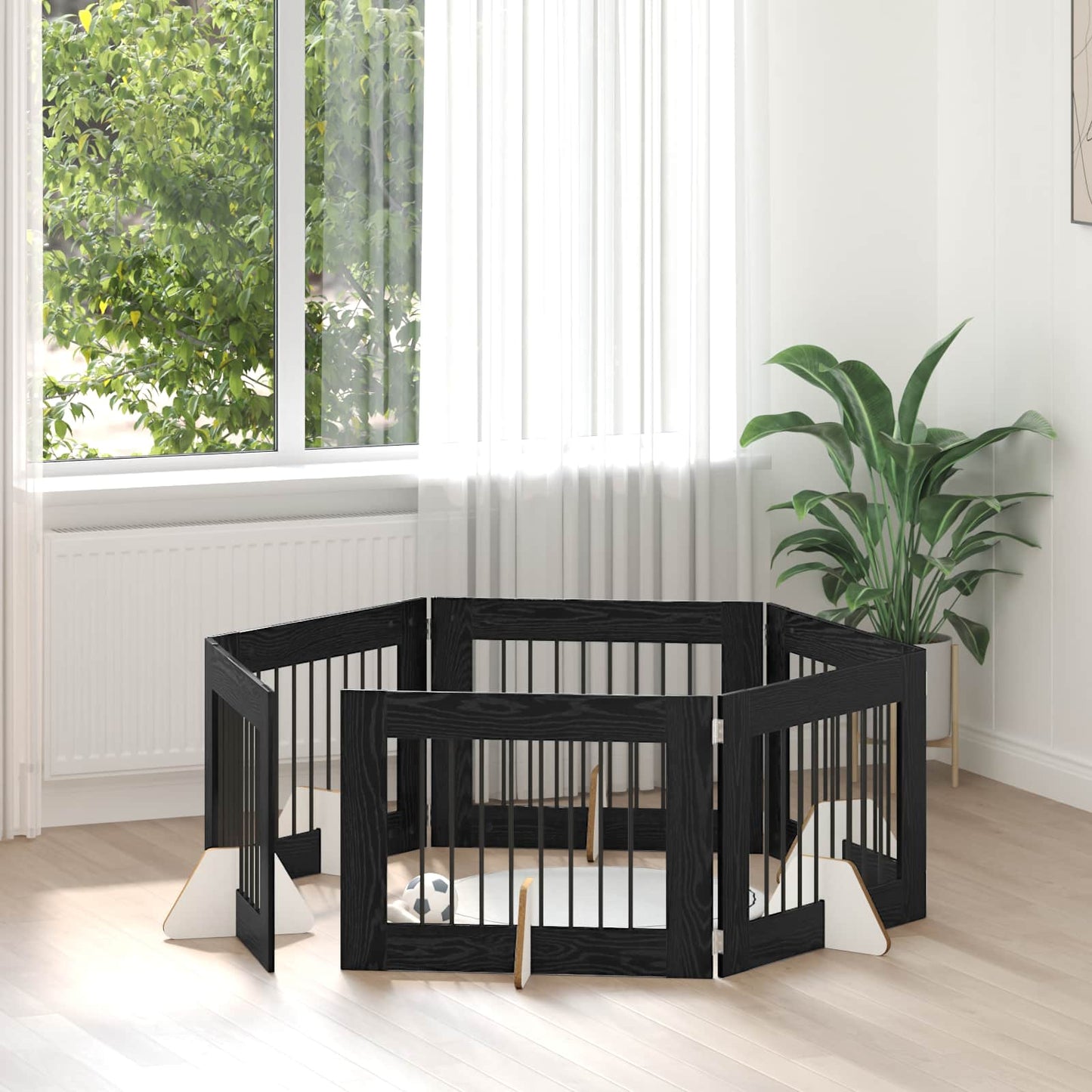 Cancello per cani con supporti 6 pcs Rovere Nero 80 x 60 cm | homemem39