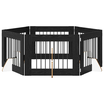 Cancello per cani con supporti 6 pcs Rovere Nero 80 x 60 cm | homemem39