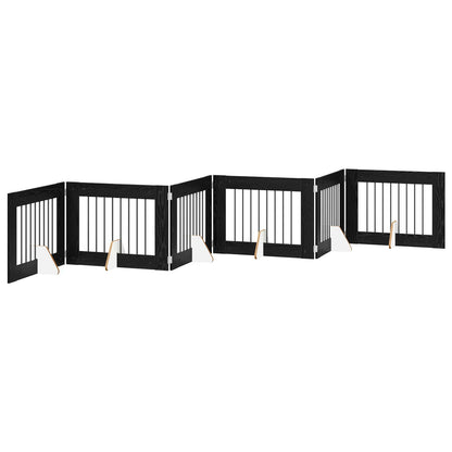 Cancello per cani con supporti 6 pcs Rovere Nero 80 x 60 cm | homemem39