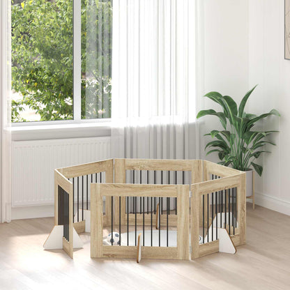 Cancello per cani con supporti 6 pcs Rovere Sonoma 80 x 60 cm | homemem39