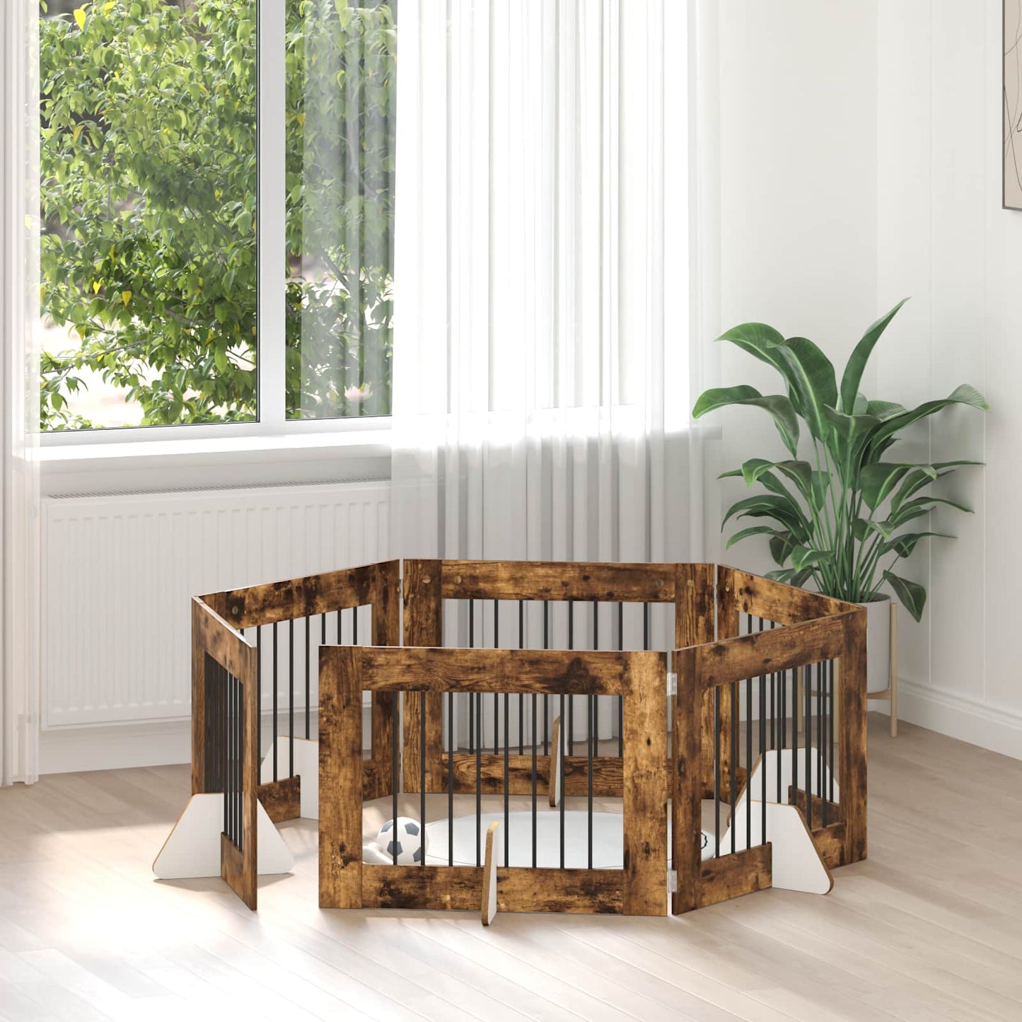 Cancello per cani con supporti 6 pcs Rovere Fumo 80 x 60 cm | homemem39