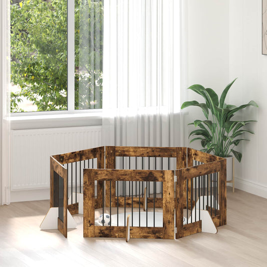 Cancello per cani con supporti 6 pcs Rovere Fumo 80 x 60 cm | homemem39