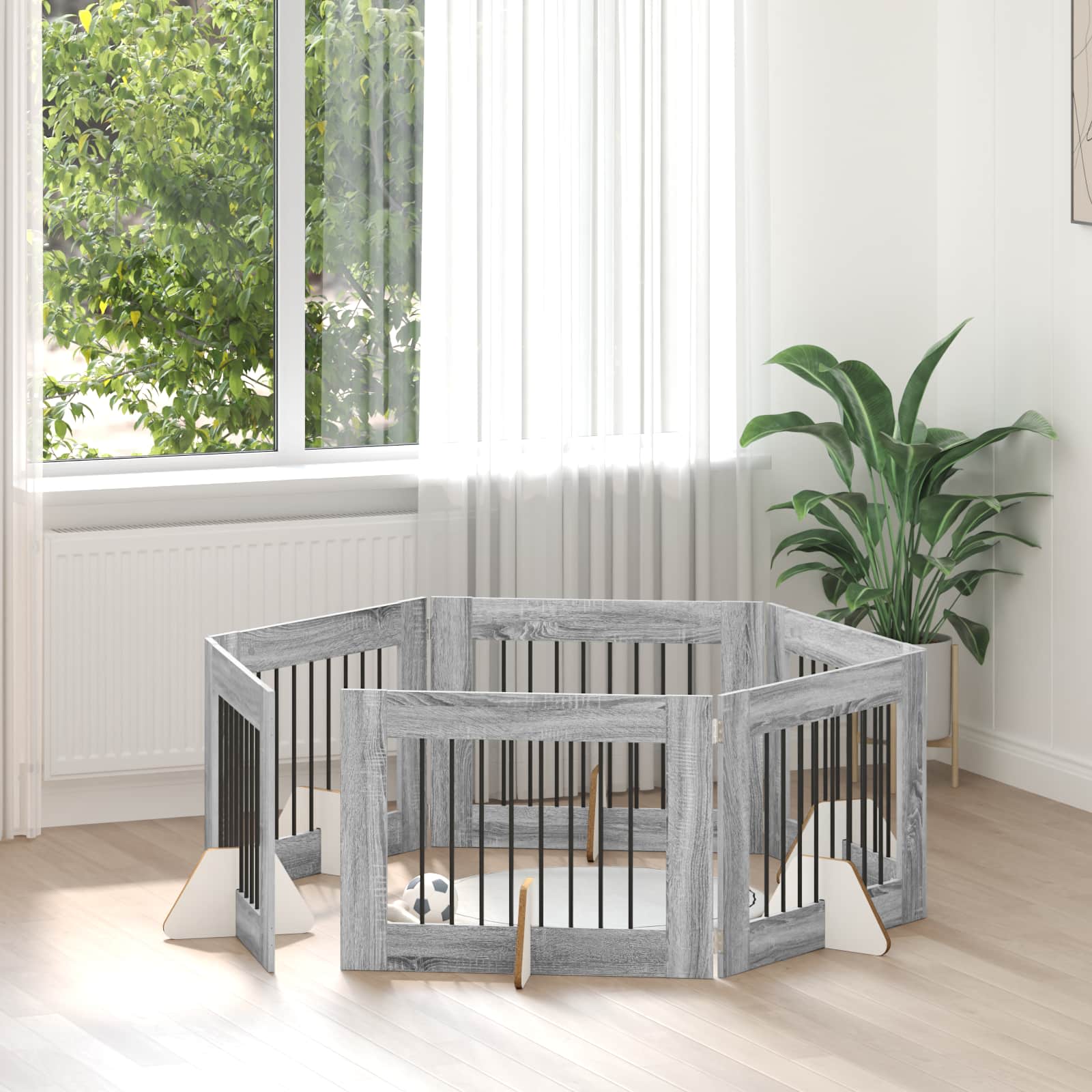 Cancello per cani con supporti 6 pcs Grigio Sonoma 80 x 60 cm | homemem39