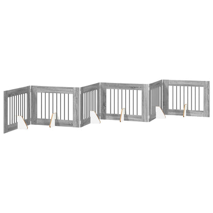 Cancello per cani con supporti 6 pcs Grigio Sonoma 80 x 60 cm | homemem39