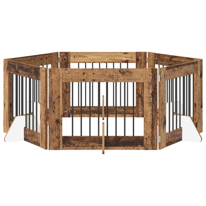 Cancello per cani con supporti 6 pcs Legno antico 80 x 60 cm | homemem39