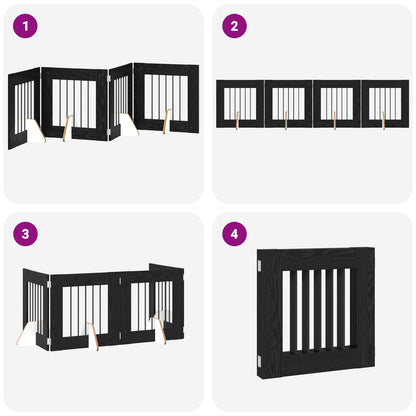 Cancello per cani pieghevole con supporti 4 pcs Rovere Nero