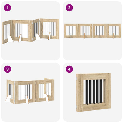 Cancello per cani pieghevole con supporti 4 pcs Rovere Sonoma