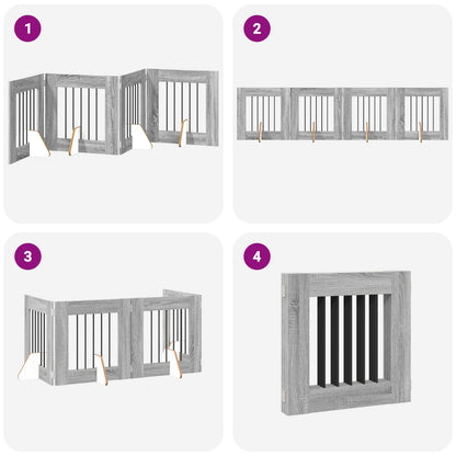 Cancello per cani pieghevole con supporti 4 pcs Grigio Sonoma