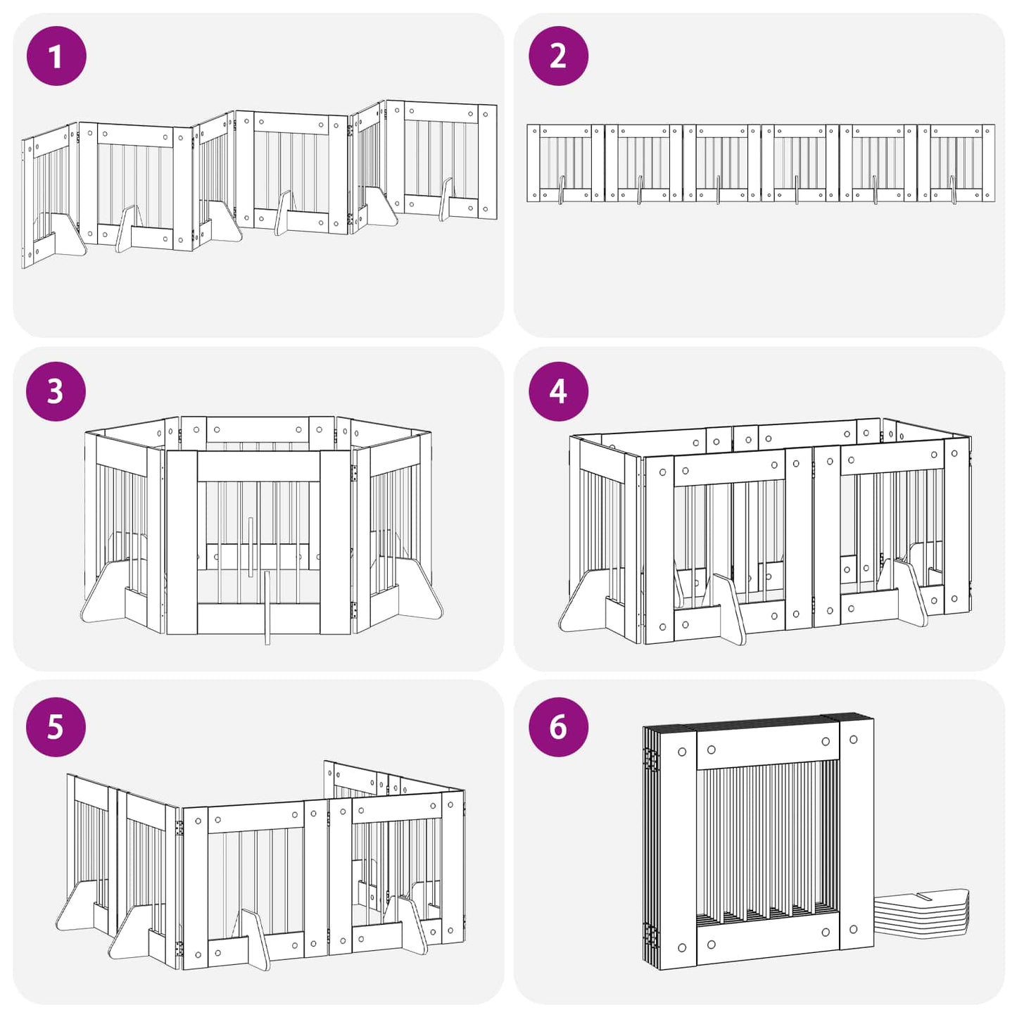 Cancello per cani pieghevole con supporti 6 pcs Rovere Nero