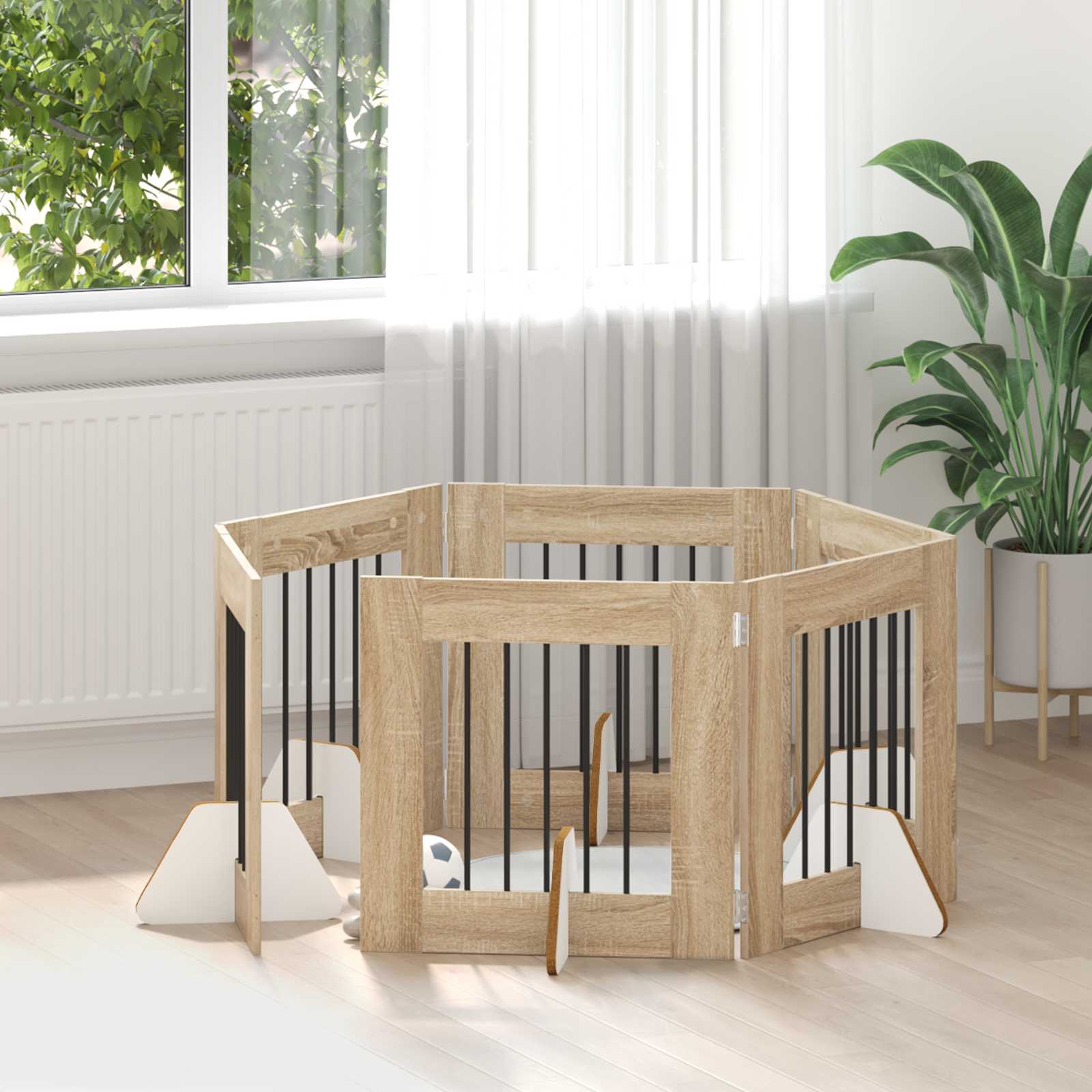 Cancello per cani con supporti 6 pcs Rovere Sonoma 60 x 60 cm | homemem39