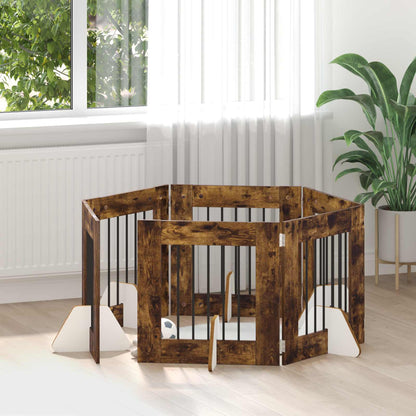 Cancello per cani con supporti 6 pcs Rovere Fumo 60 x 60 cm | homemem39