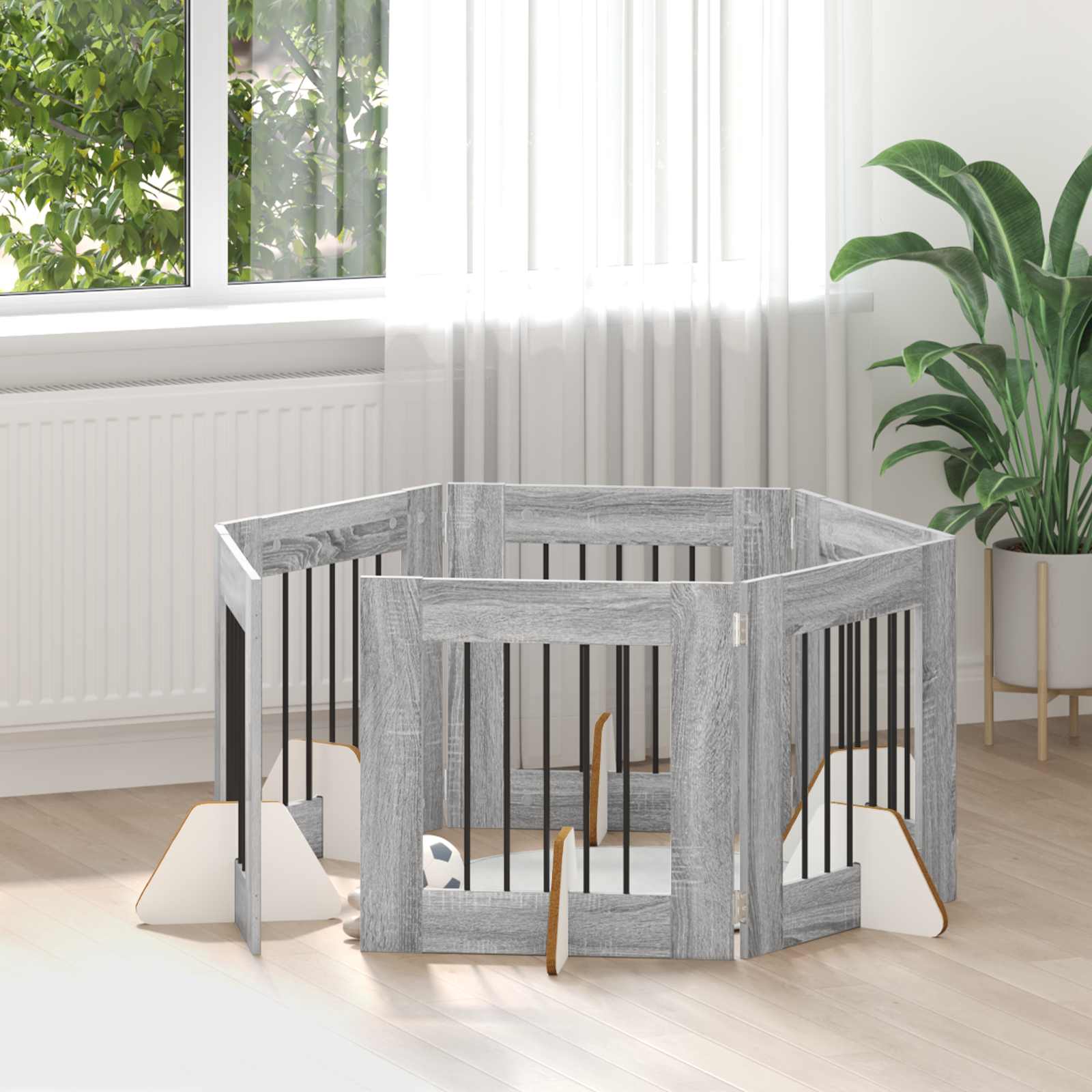 Cancello per cani con supporti 6 pcs Grigio Sonoma 60 x 60 cm | homemem39