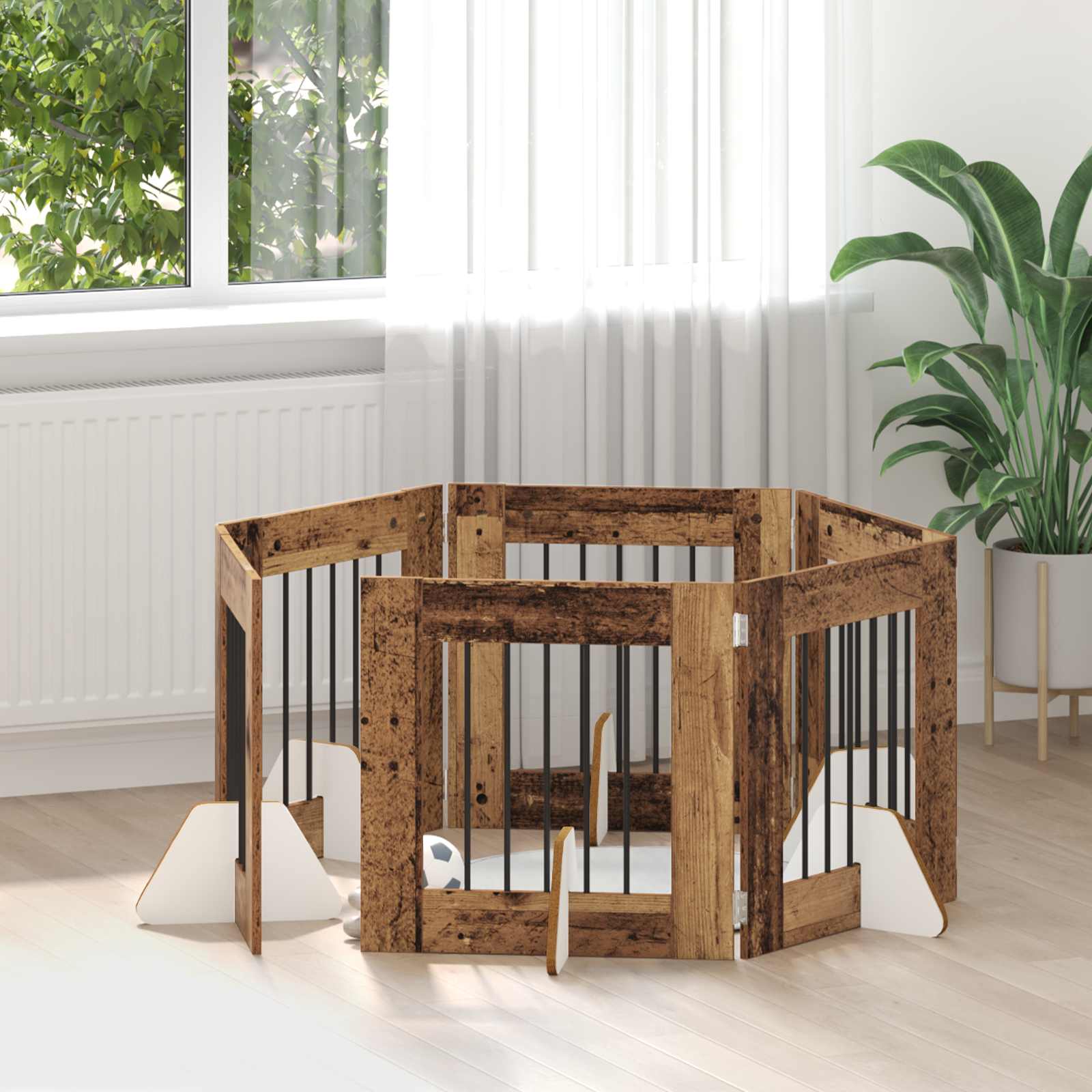 Cancello per cani con supporti 6 pcs Legno antico 60 x 60 cm | homemem39