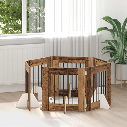 Cancello per cani con supporti 6 pcs Legno antico 60 x 60 cm | homemem39