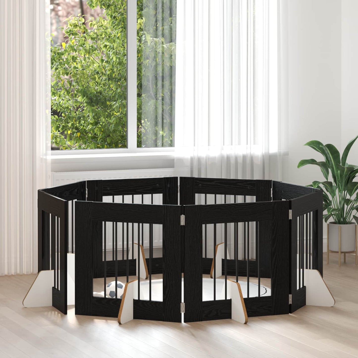 Cancello per cani con supporti 8 pcs Rovere Nero 60 x 60 cm | homemem39
