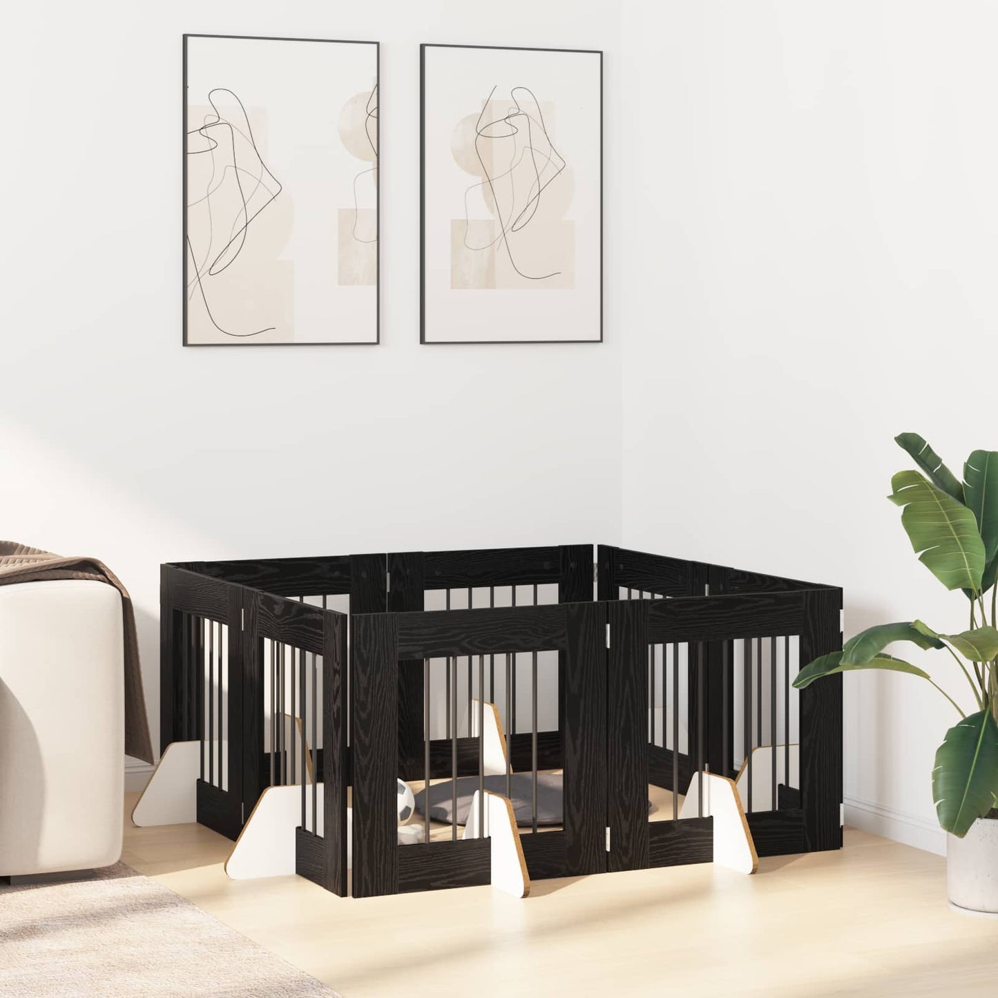 Cancello per cani con supporti 8 pcs Rovere Nero 60 x 60 cm | homemem39