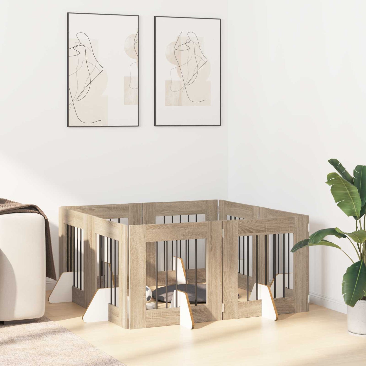 Cancello per cani con supporti 8 pcs Rovere Sonoma 60 x 60 cm | homemem39