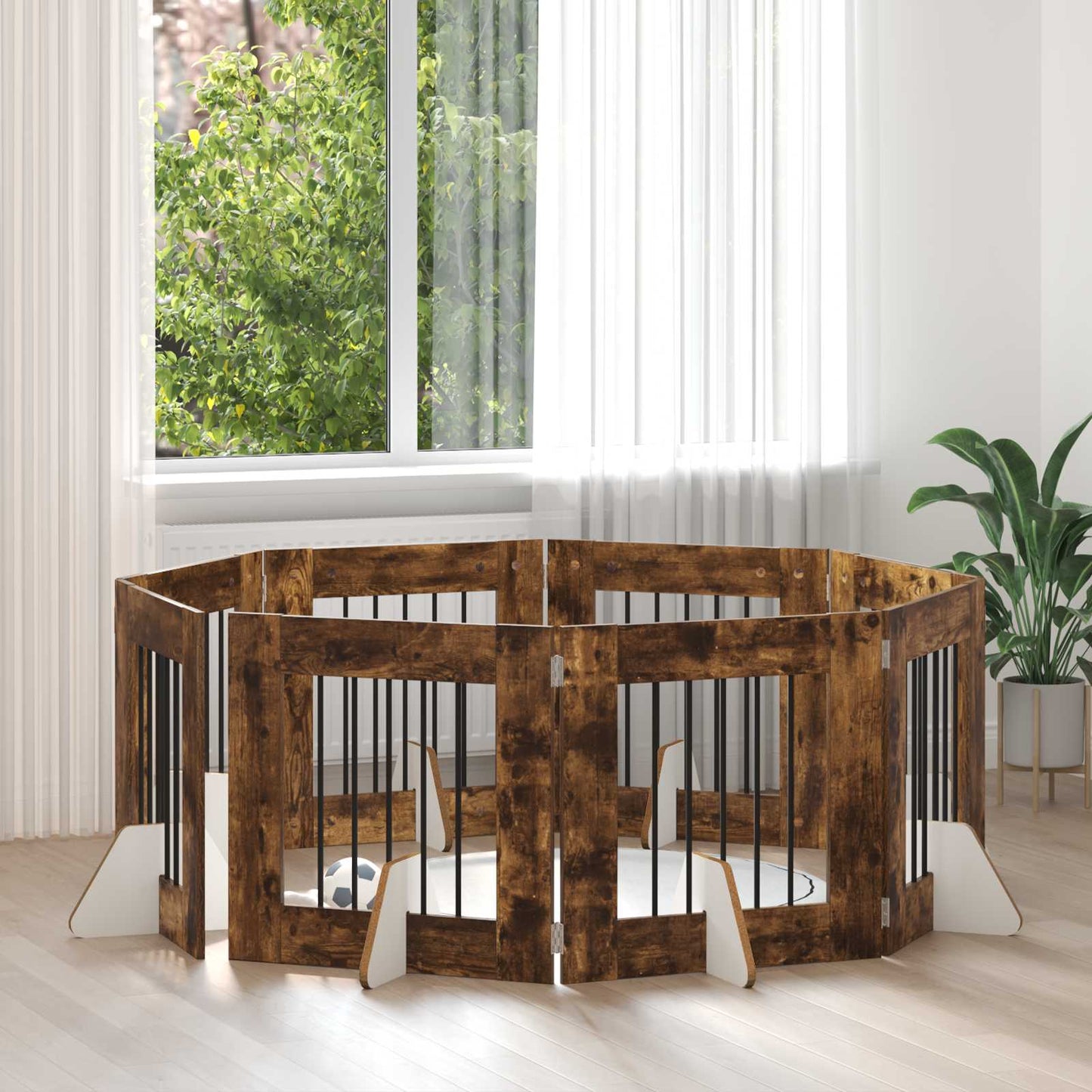 Cancello per cani con supporti 8 pcs Rovere Fumo 60 x 60 cm | homemem39