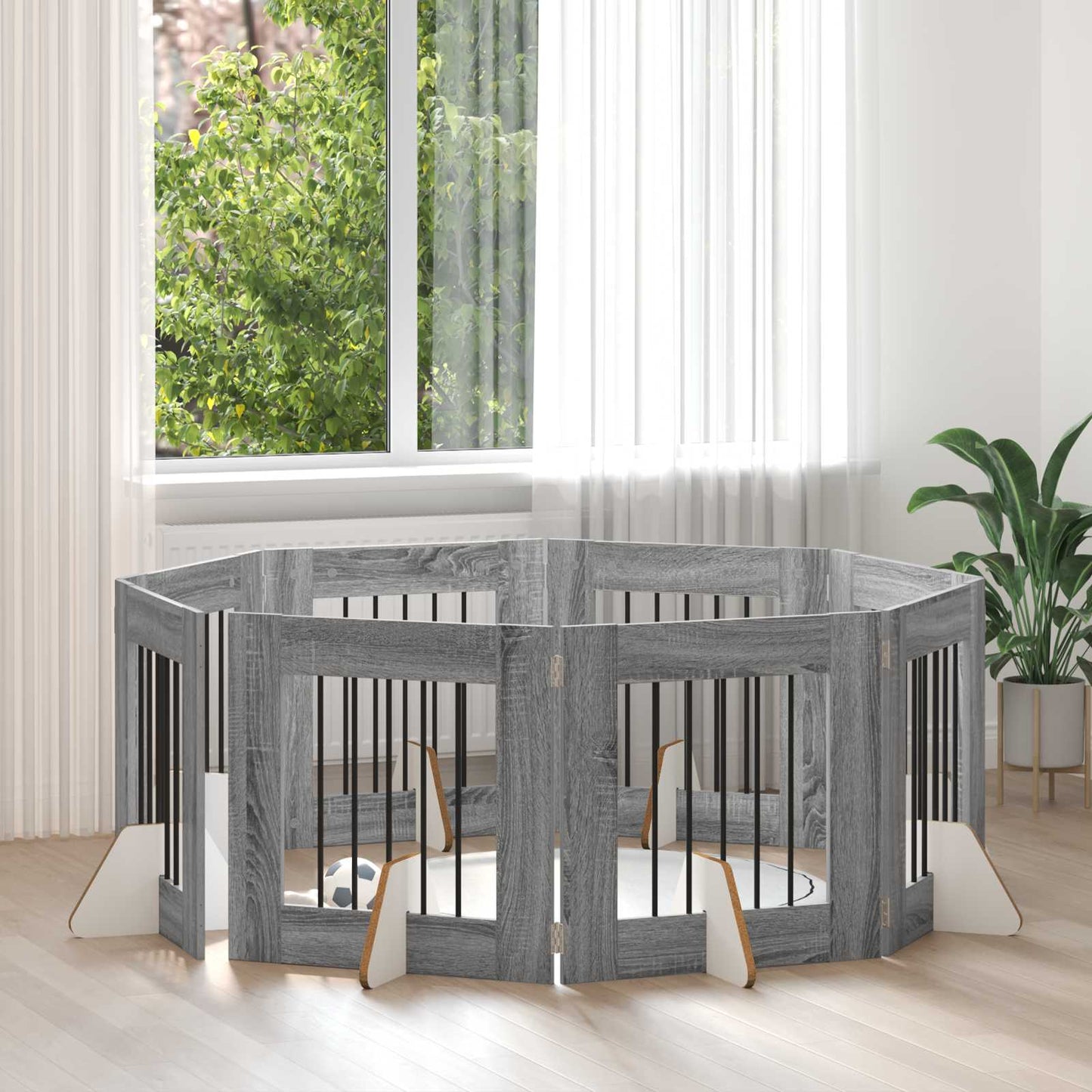 Cancello per cani con supporti 8 pcs Grigio Sonoma 60 x 60 cm | homemem39