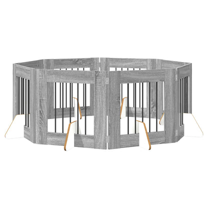 Cancello per cani con supporti 8 pcs Grigio Sonoma 60 x 60 cm | homemem39