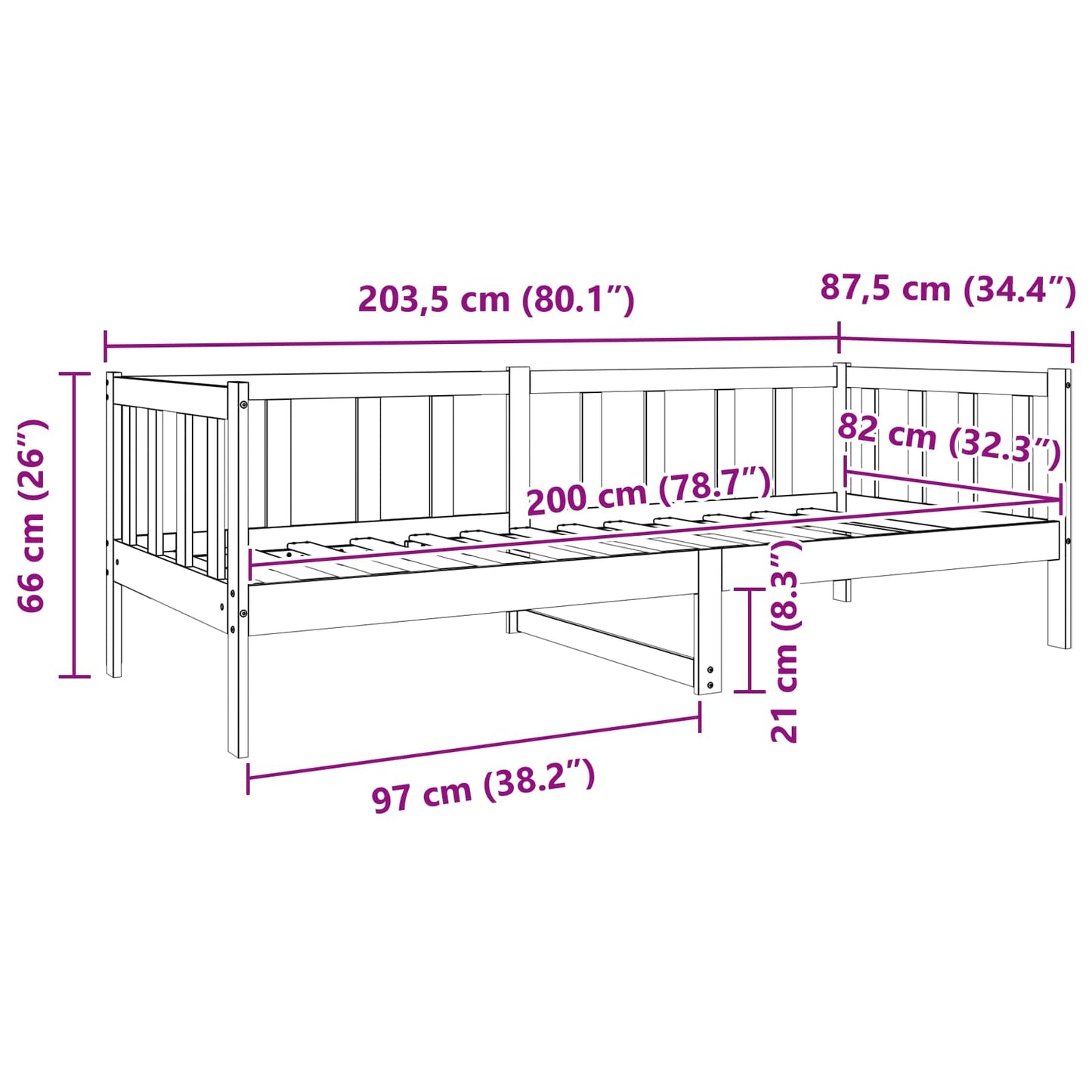 Struttura del letto Marrone cerato 80 x 200 cm Pino massello | homemem39