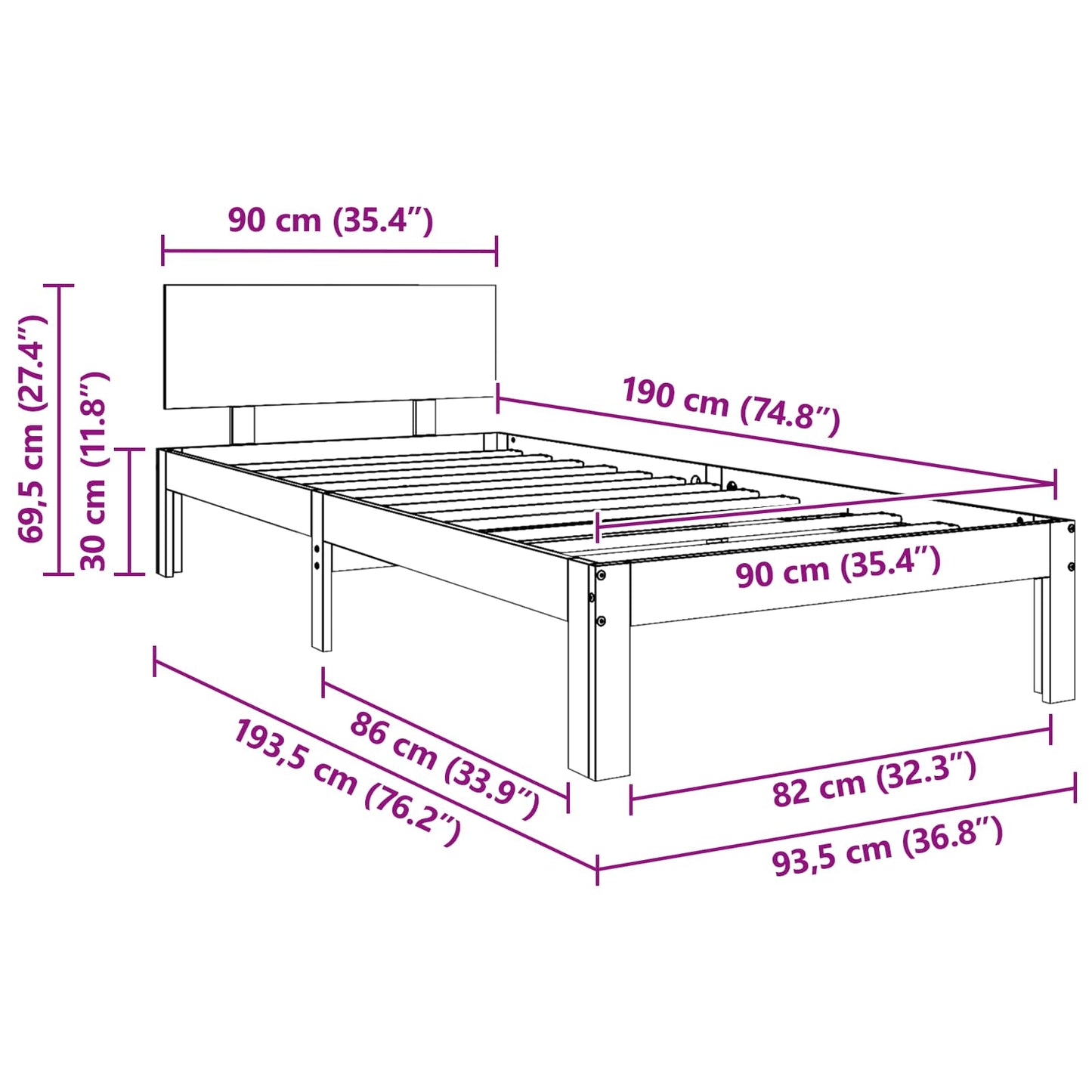 Struttura del letto Marrone cerato 90 x 190 cm Pino massello
