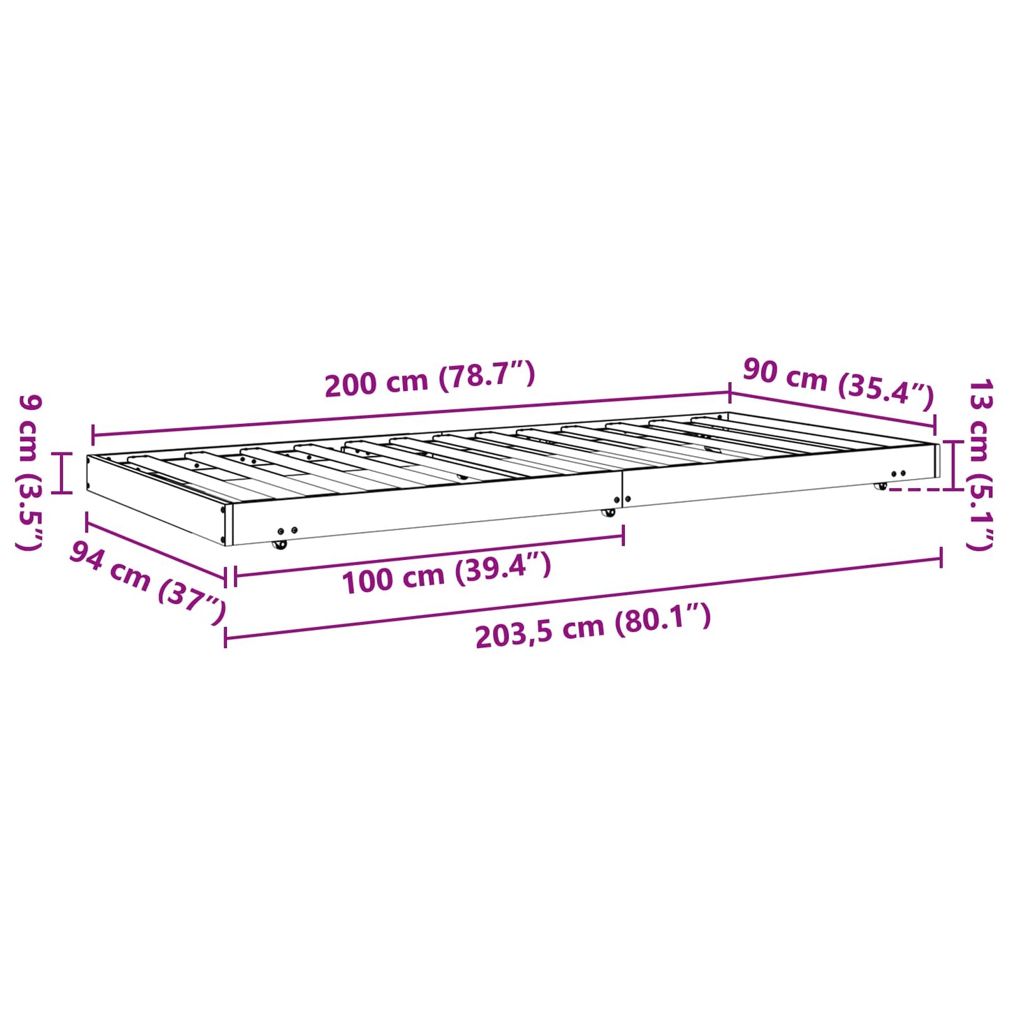 Struttura del letto Marrone cerato 90 x 200 cm Pino massello