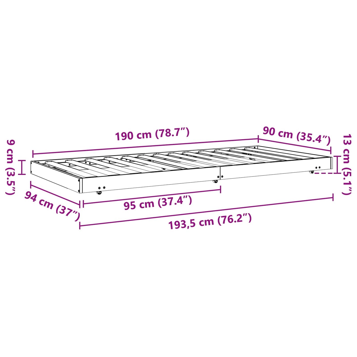 Struttura del letto Marrone cerato 90 x 190 cm Pino massello