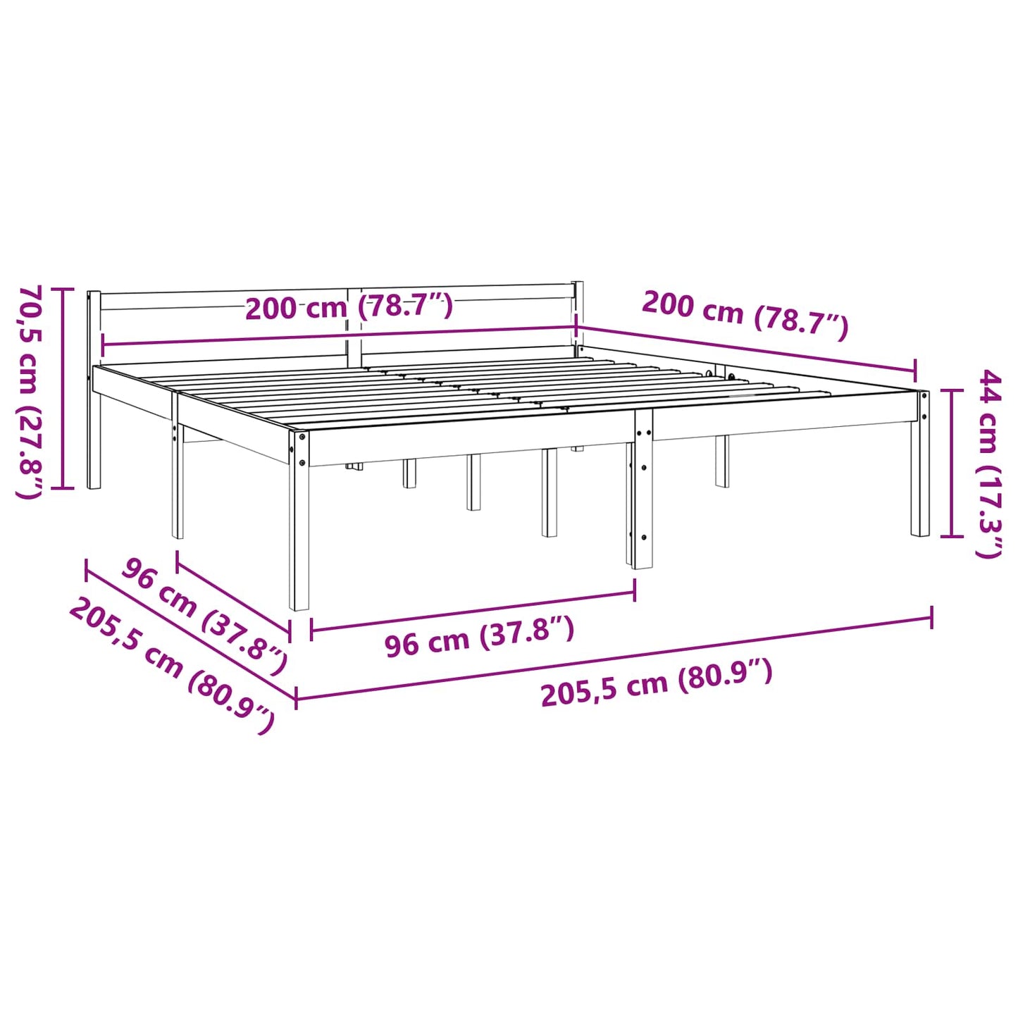 Struttura del letto Marrone cerato 200 x 200 cm Pino massello