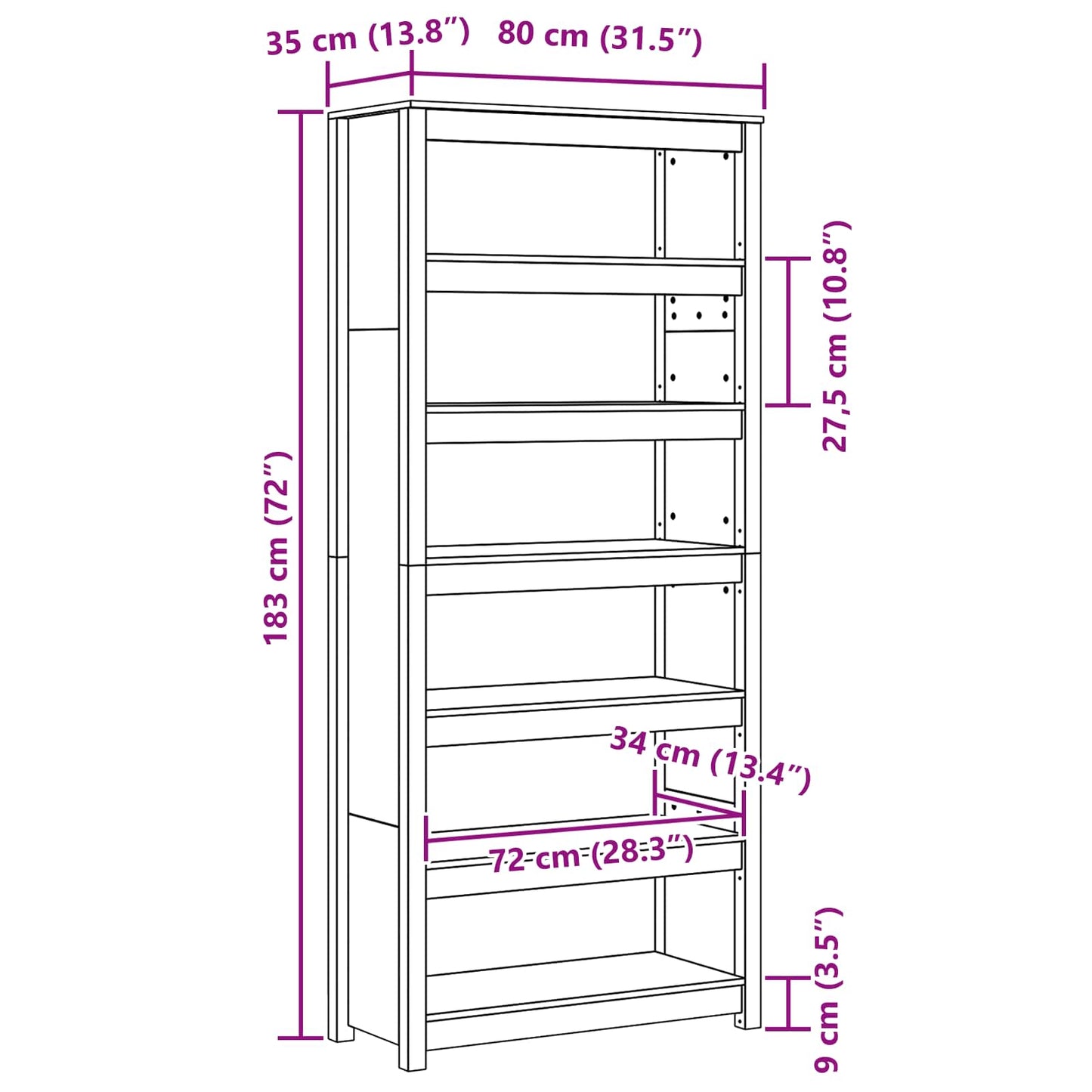 Armadio per Libri Marrone cerato 80 x 35 x 183 cm Pino massello | homemem39