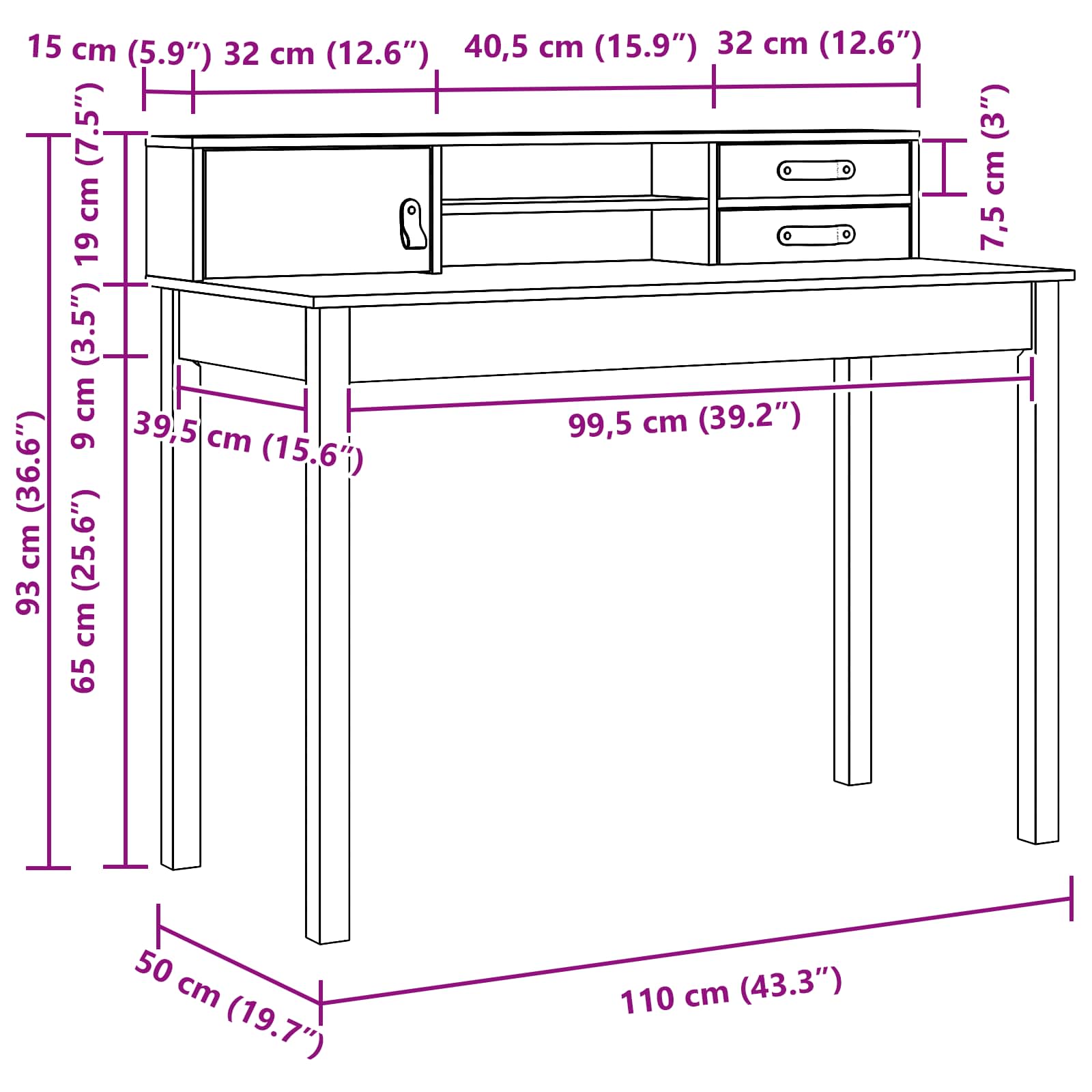 Scrivania con cassetto Marrone cerato 110 x 50 x 93 cm | homemem39