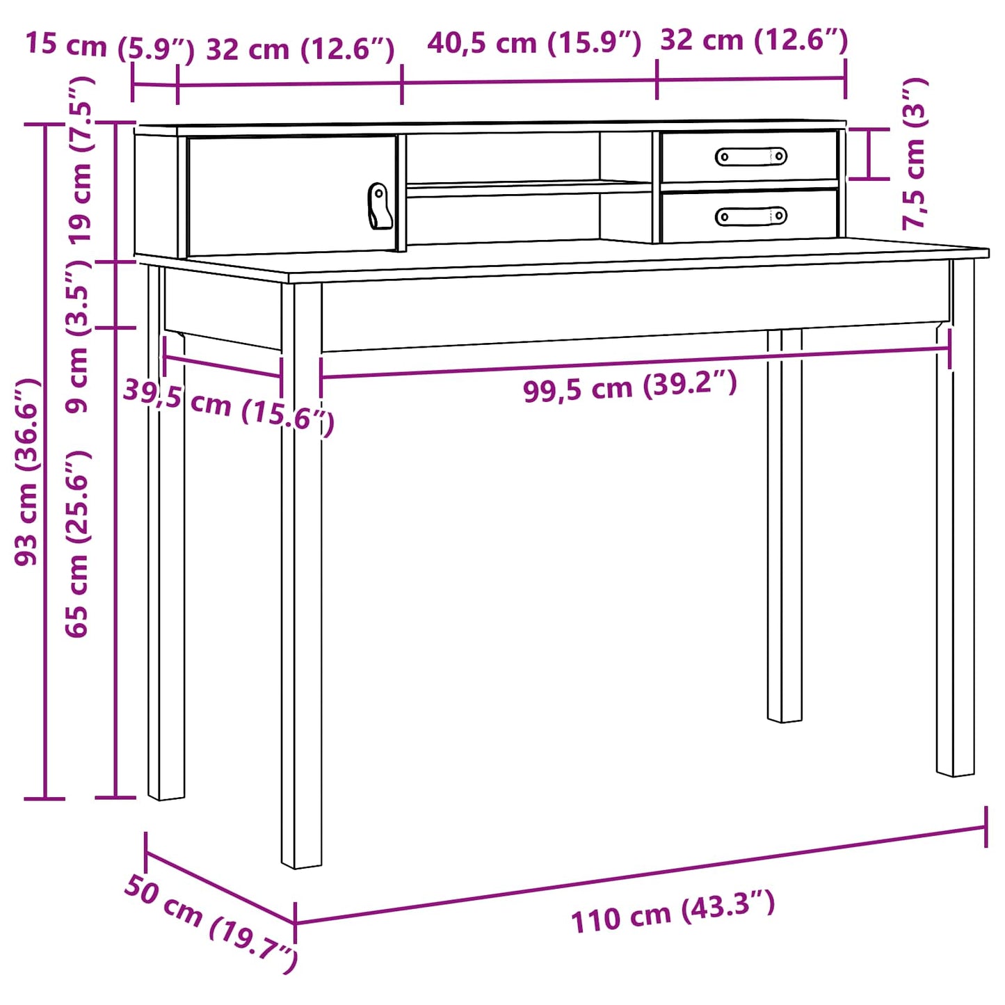 Scrivania con cassetto Marrone cerato 110 x 50 x 93 cm