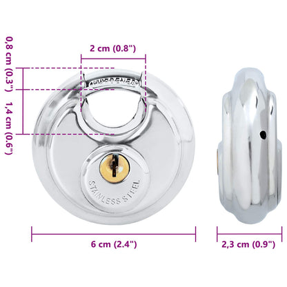 Lucchetti Discus con Chiavi 2 pcs Argento 6 x 2.3 x 6 cm | homemem39