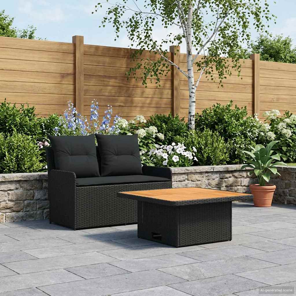 Divano da Giardino con Braccioli e Tavolo Alzabile 2 Pezzo Nero