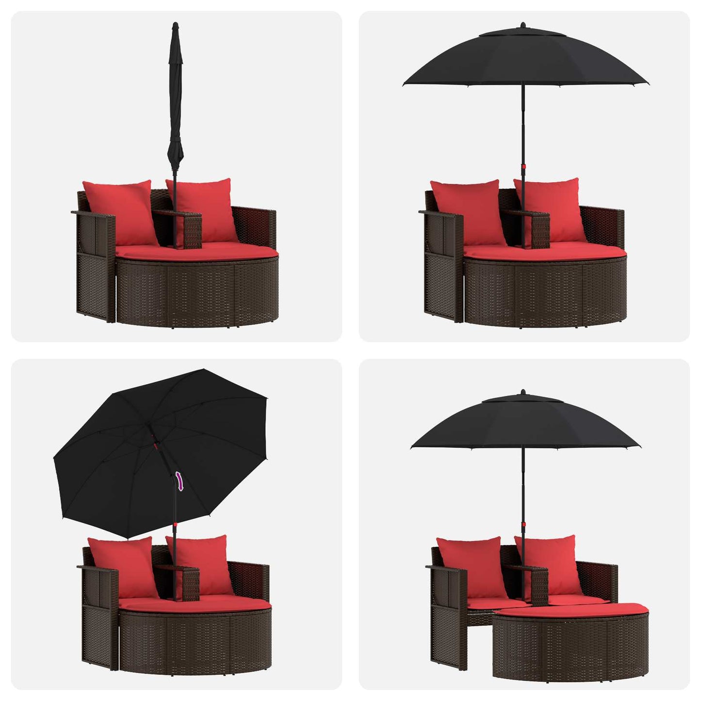 Divano da giardino Marrone e Rosso 168 x 168 x 180 cm