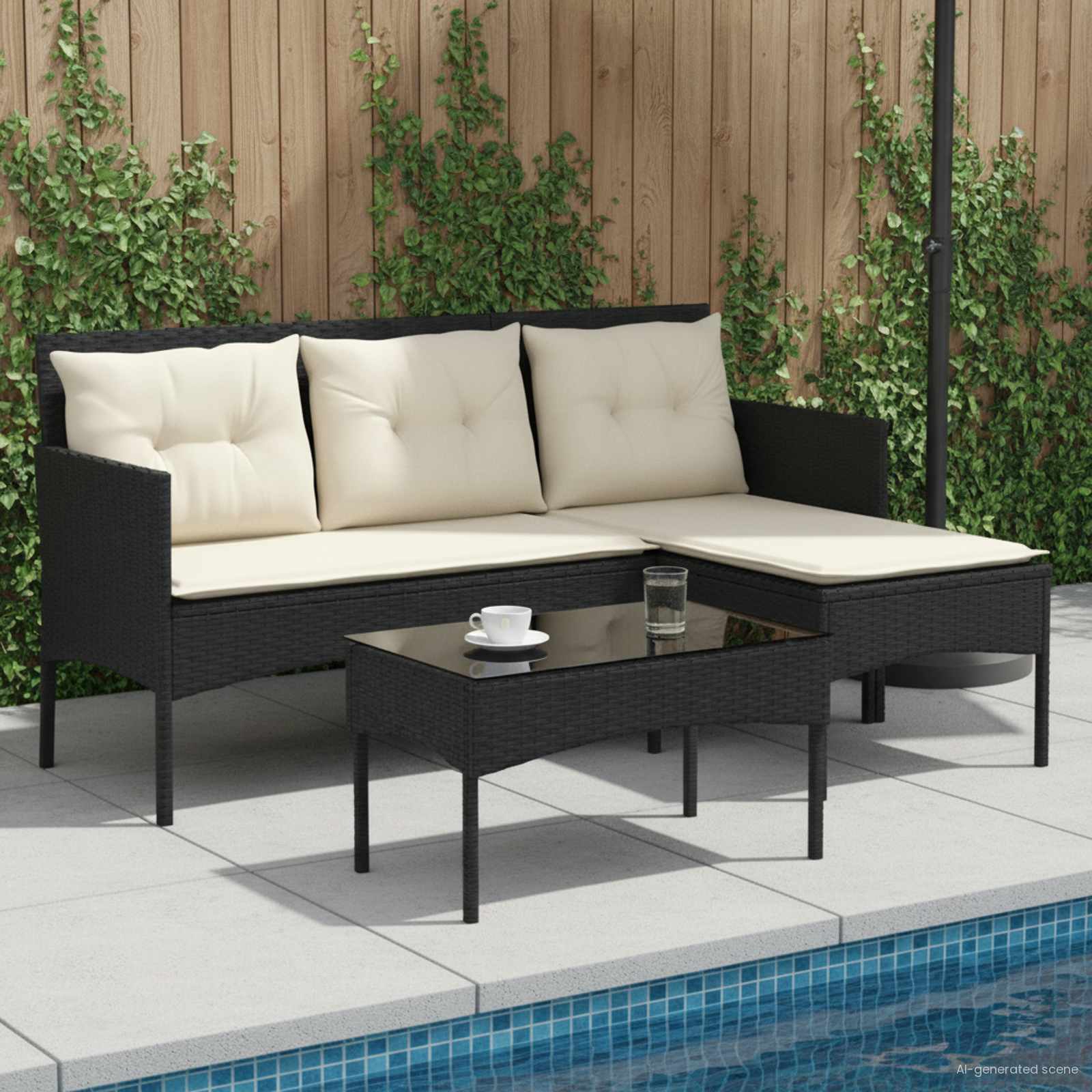 Set Divano da Giardino 2 pcs Nero e Crema polyrattan | homemem39