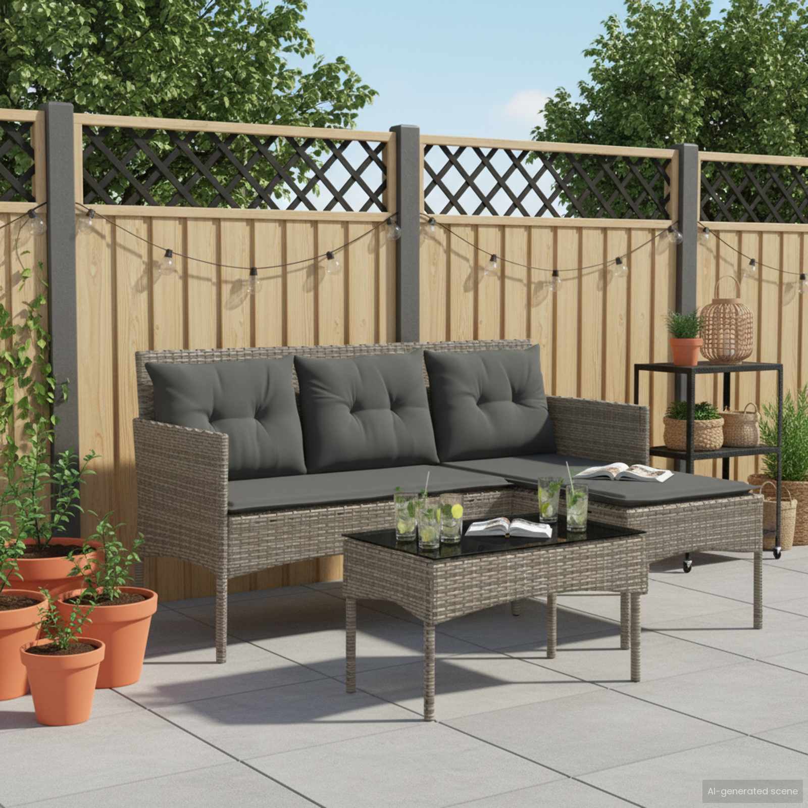 Set Divano da Giardino con cuscino 2 pcs polyrattan | homemem39