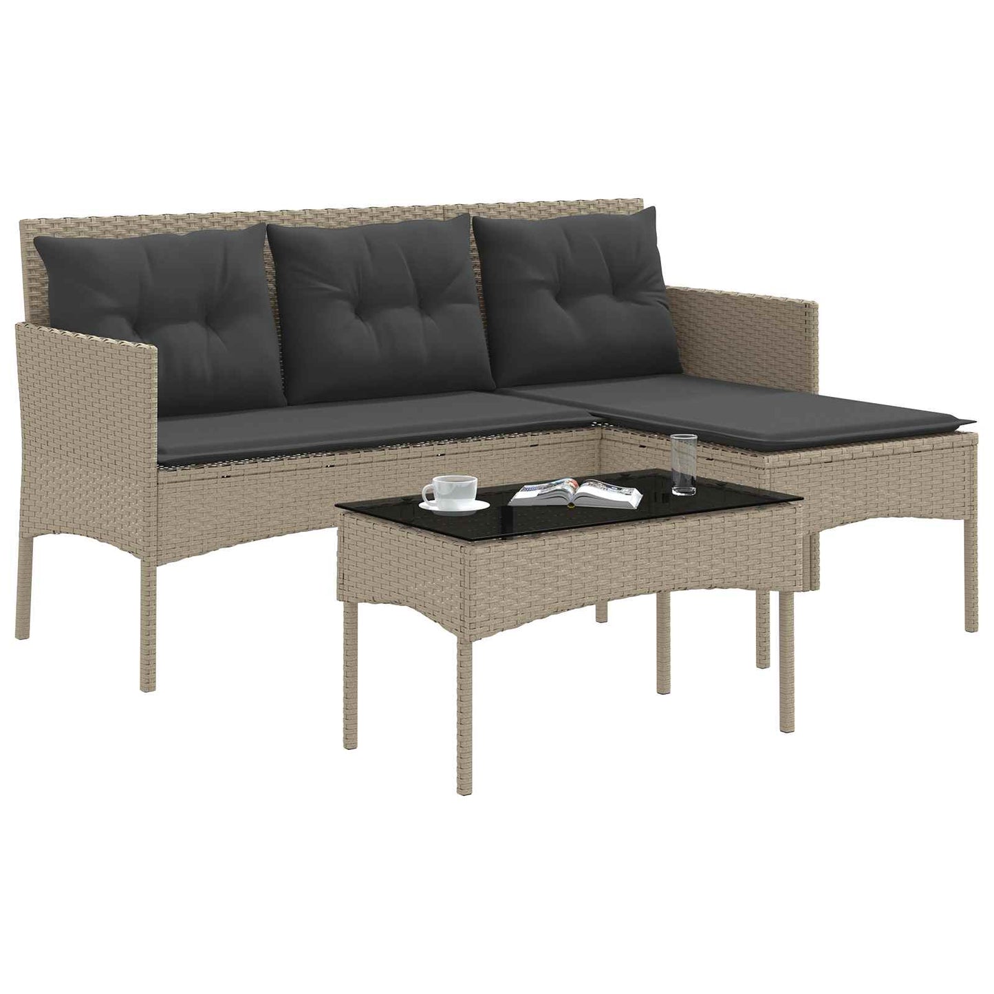 Set Divano da Giardino con cuscino 2 pcs polyrattan | homemem39