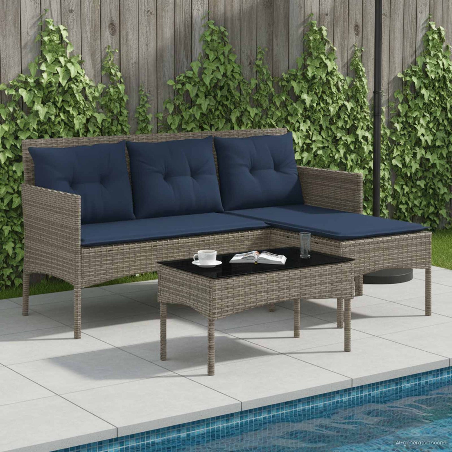 Set Divano da Giardino 2 pcs Grigio e Blu Navy polyrattan | homemem39