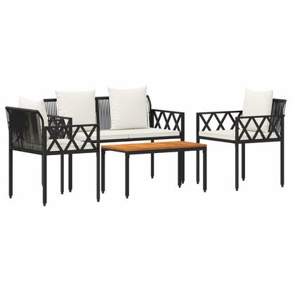 Set Mobili da Esterno 4 pcs Nero e Bianco Crema polyrattan | homemem39