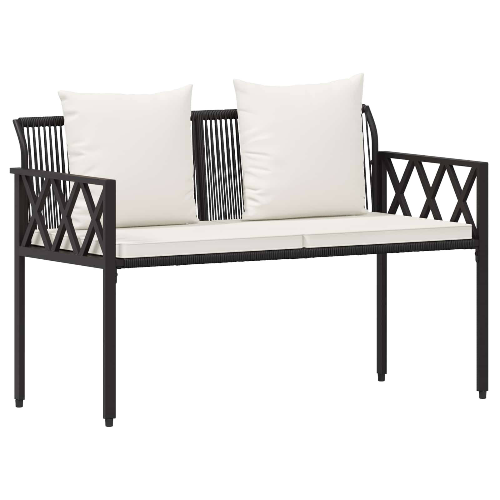 Set Mobili da Esterno 4 pcs Nero e Bianco Crema polyrattan | homemem39