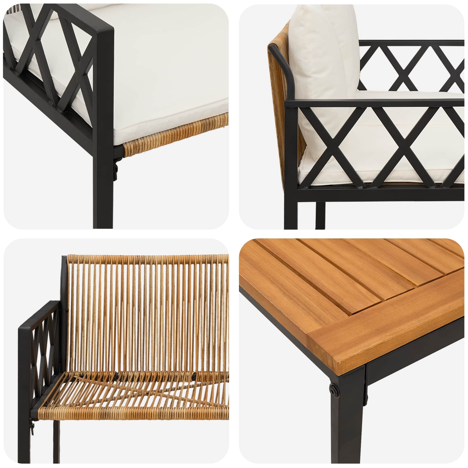 Set Mobili da Esterno 4 pcs Marrone e Bianco Crema polyrattan | homemem39