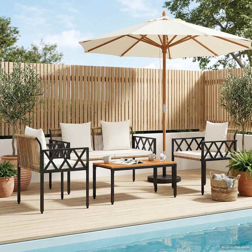Set Mobili da Esterno 4 pcs Marrone e Bianco Crema polyrattan | homemem39