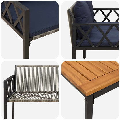 Set Mobili da Esterno 4 pcs Grigio e Blu Navy polyrattan | homemem39