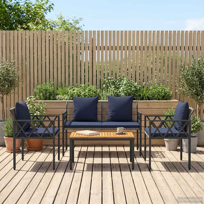 Set Mobili da Esterno 4 pcs Grigio e Blu Navy polyrattan | homemem39