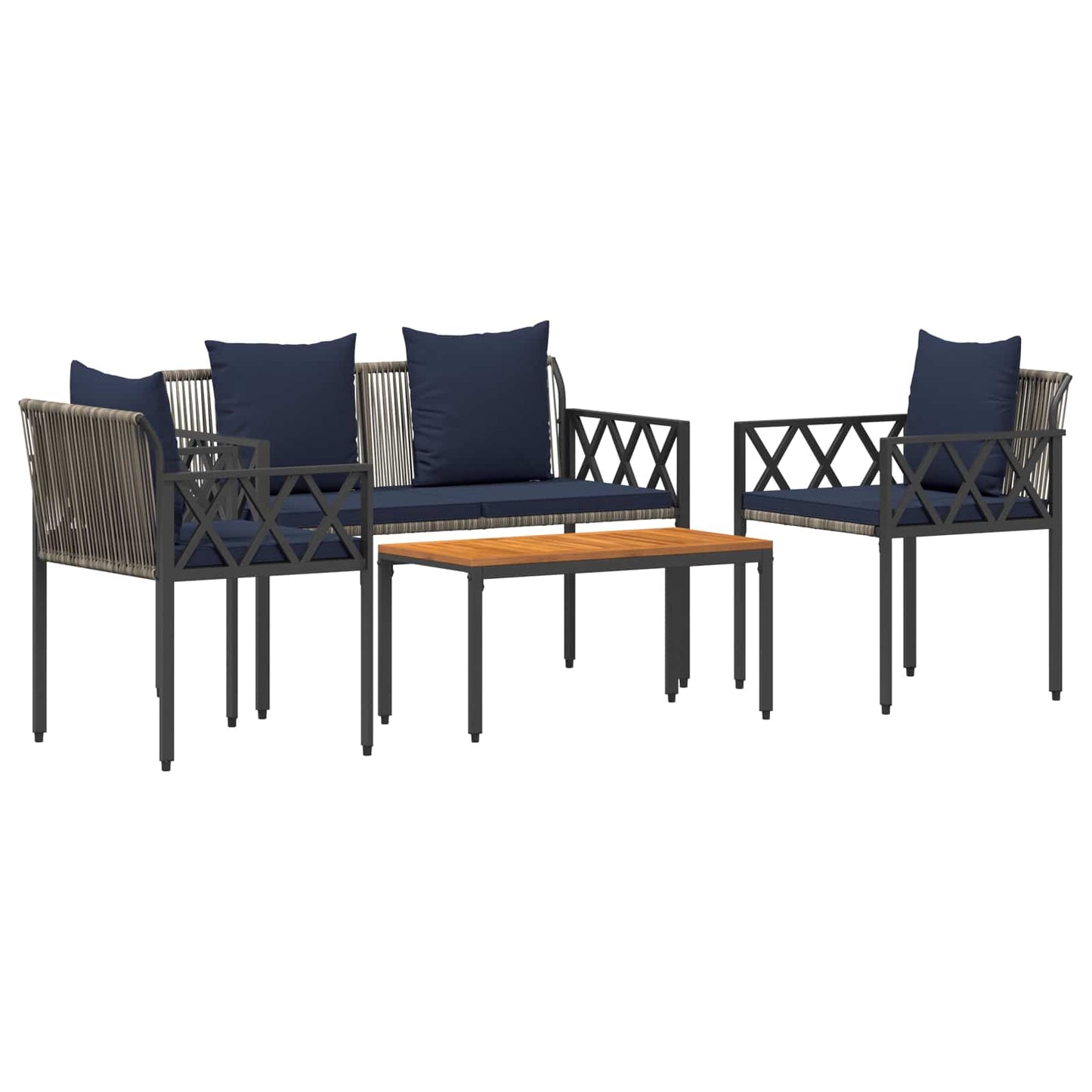 Set Mobili da Esterno 4 pcs Grigio e Blu Navy polyrattan | homemem39